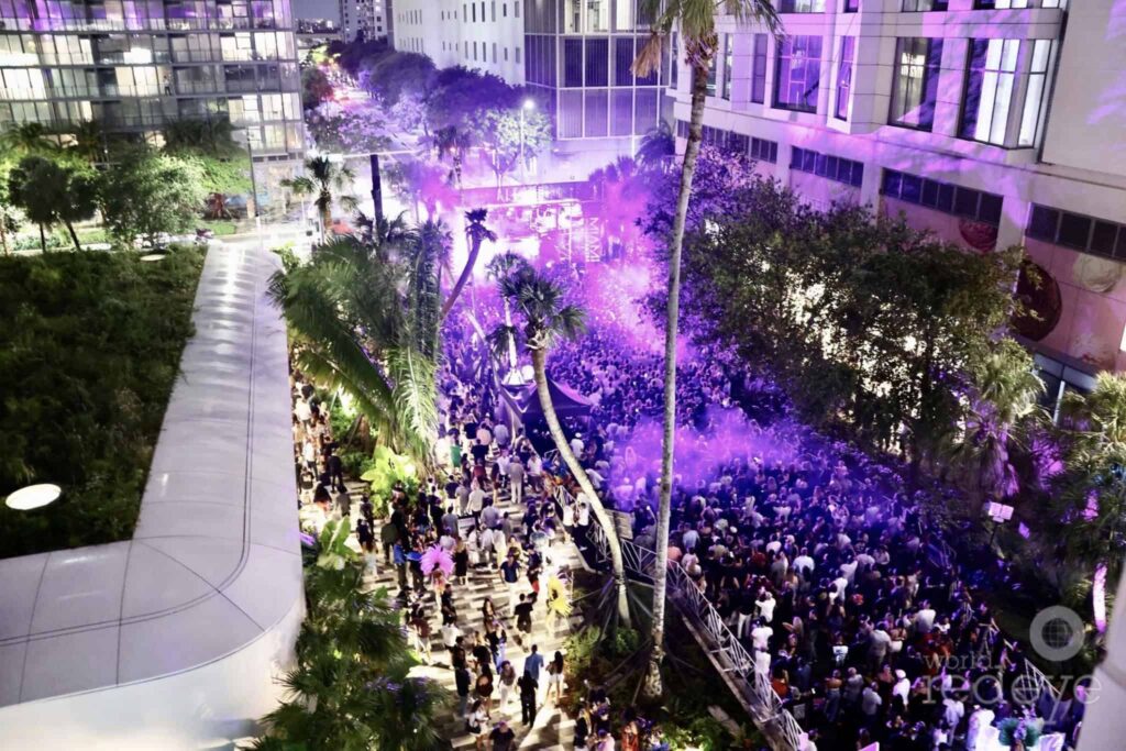 Large crowd gathered at Miami Worldcenter’s Grand Opening Party, May 22, 2025