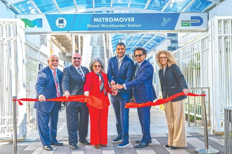 Pictured at the ribbon-cutting ceremony are (l-r) Jimmy Morales, Commissioner Damian Pardo, Mayor Daniella Levine, Nitin Motwani, Commissioner Keon Hardemon and Stacy Miller. (Photo credit: World Red Eye)
