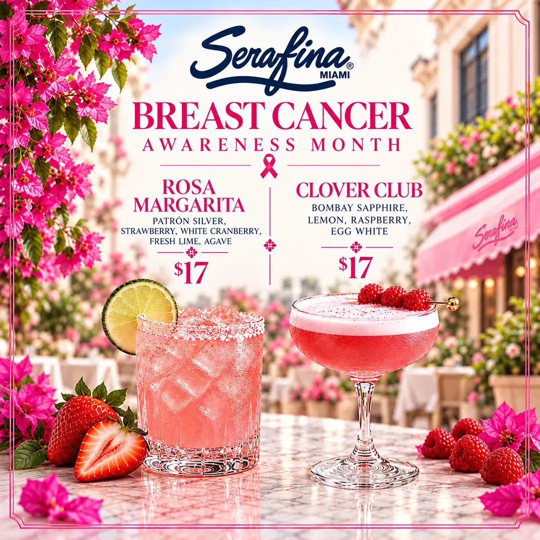 Breast Cancer Awareness Month cocktail specials at Serafina Miami Worldcenter